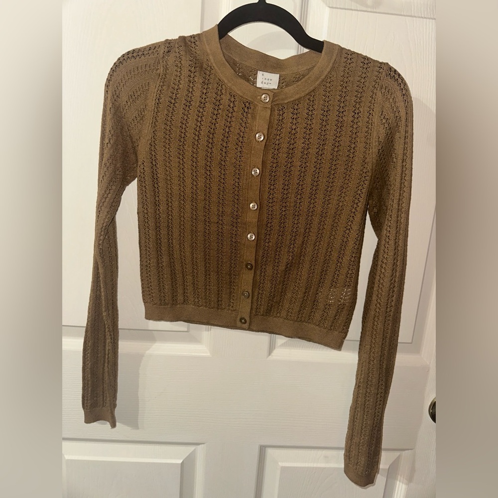 a new day Brown Knit button front Cardigan XS NWT
